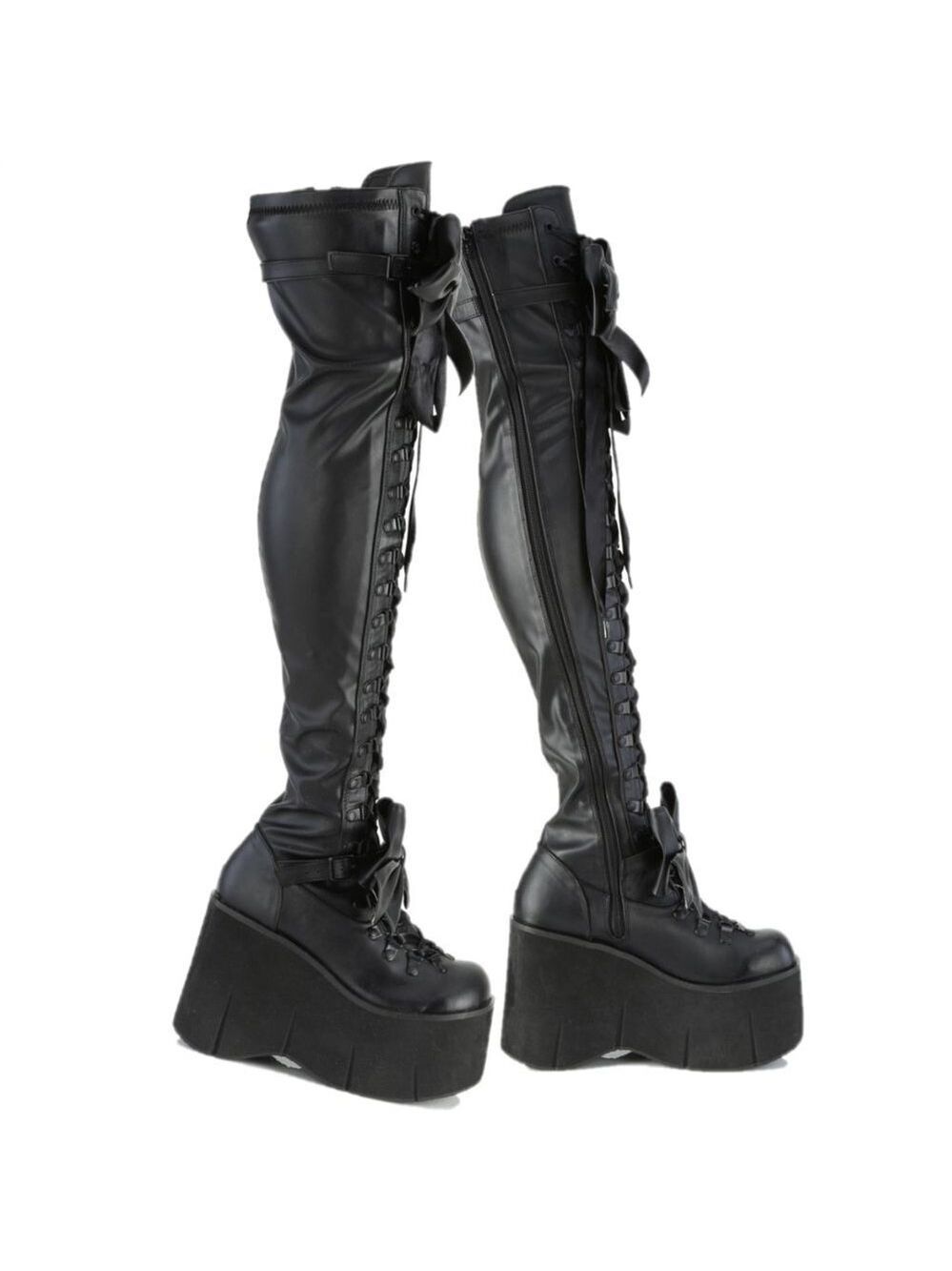 Stretch Black Matte Platform Thigh Boots Goth Punk Rock Rave Kera 303